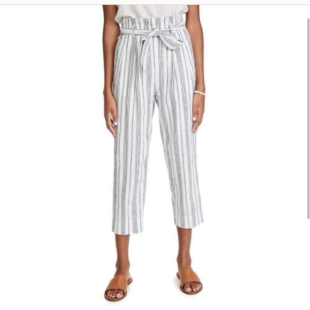 Madewell paperbag striped cropped linen blend pants size 8